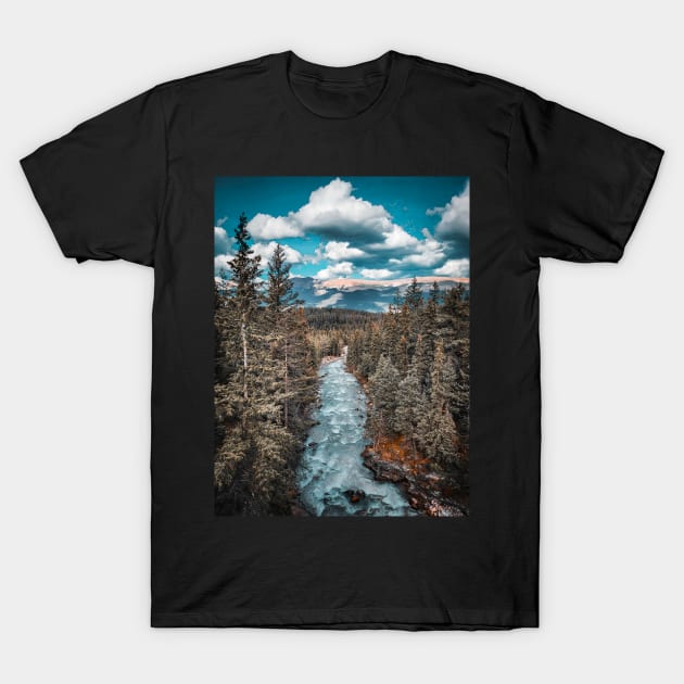 Jasper National Park River Flowing Towards the Mountains V3 T-Shirt by Family journey with God